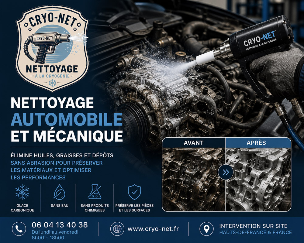 Nettoyage cryogénique automobile et mécanique - Cryo-net Nord Hauts-de-France