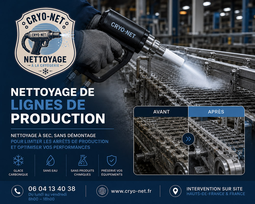 Nettoyage cryogénique de lignes de production et convoyeurs - Cryo-net Nord Hauts-de-France